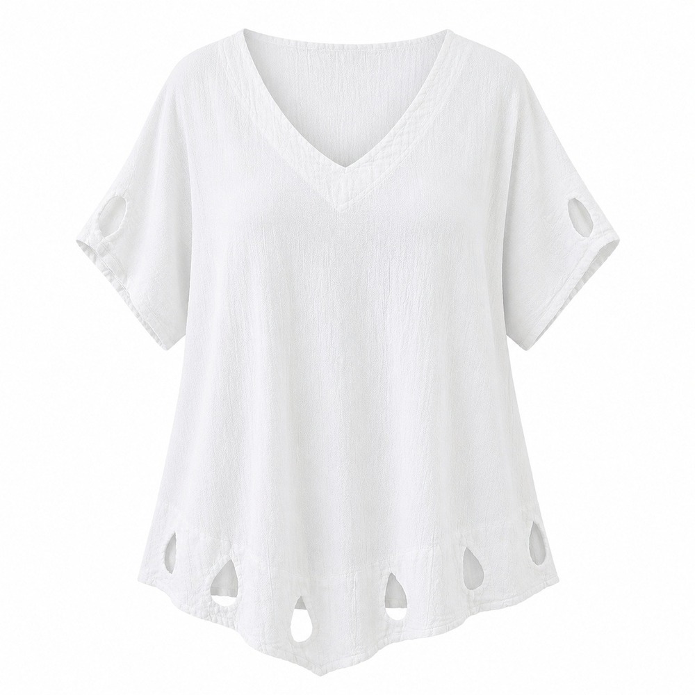 Cottonways White Gauze Cotton V-Neck Tunic Top Handkerchief Hem Size 4X Womens